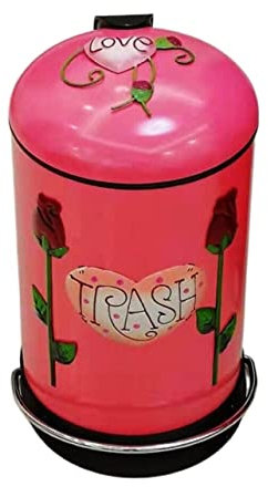 Cubo de Basura Botes De Basura Vintage, Pedal De Basura Para Sala De Estar Con Patrón De Tapa, Papelera De Metal Creativa Para El Hogar para Cocina y Hogar (Color : R, Size : 24 * 35cm)