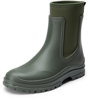DREAM PAIRS Stivali da Pioggia Impermeabili Comodi Stivali di Gomma da Donna Stivali Chelsea di Media Altezza con Suola Antiscivolo,Size 39,Verde Scuro,SDRB2406W-E