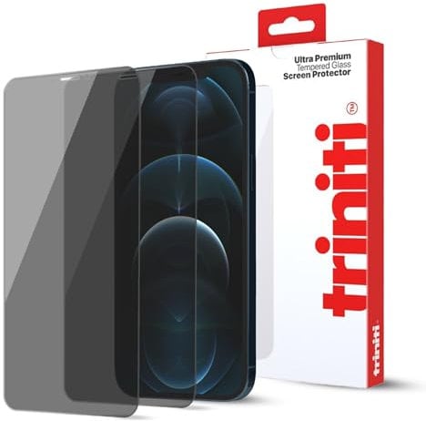 TRINITI 2-Pack, Full Coverage Privacy Screen Protector designed for iPhone 12 Pro Max, 6.7-Inch, Anti Scratch, Impact Protection, 9H Hardness Tempered Glass Film Case-Friendly