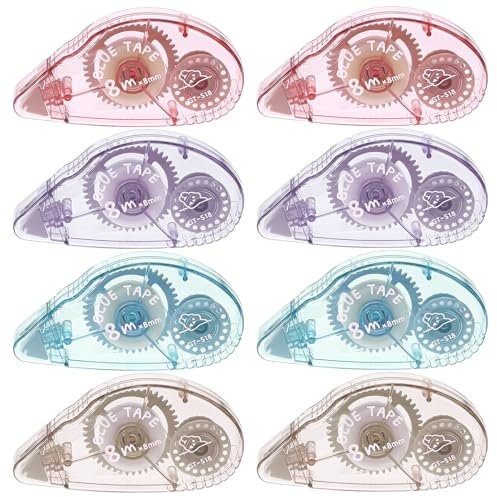8 Stück Kleberoller, 8mm x 8m Doppelseitiges Klebeband Selbstklebender Kleberoller Fotokleber Klebemaus für Basteln Kartenherstellung Sammelalben (Rosa&Braun&Blau&Lila)