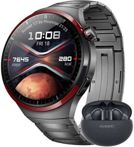 HUAWEI Watch 4 Pro Space Edition, Aerospace-Grade DLC Titanium,21 Days Long Battery Life, eSIM Cellular Calling, Free Diving Up to 30 Meters, Compatible with iOS & Android+Freebuds 5i Black