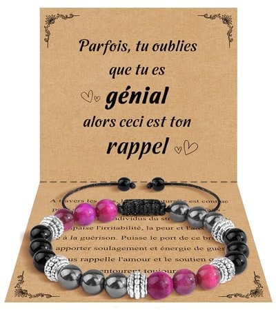 VGWON Cadeau Femme, Bracelet Pierre Naturelle Femme, Cadeau Anniversaire Noel, 8 mm Perle Pierre d'oeil de Tigre Rose, Hématite, Obsidienne Noire, Œil de Tigre Bracelet, Cadeaux pour Amie Maman Fille