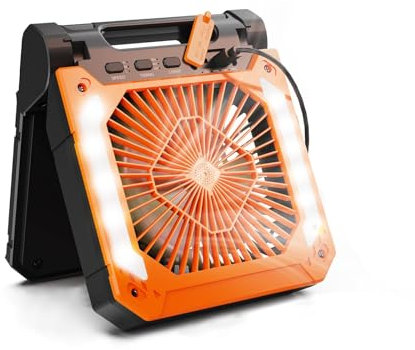 YIORYO Camping Fan, 20000mAh Portable Electric Fan With Led Light Tent Car Camping Hook&USB&Solar Charging For Hiking Fishing Picnic Emergency(Orange)
