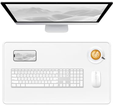 Hsurbtra Schreibtischunterlage, hochwertige strukturierte Matte, vernähter Rand, rutschfest, wasserdicht, Gummimauspad, größere M-Computermatte, Büro, Gaming, Laptop, Tastatur, Elfenbein, 60 x 35 cm