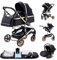 GLOKID Kinderwagen 3 in 1,Reisesysteme, Buggy mit Umkehrbarem Zwei-Wege-Schub,Babywanne Buggy&Sportsitz,Voll-Gummireifen,Mit Einem Klick Zusammenklappbarer,Zubehör,Tragbarer (LQL H739 Schwarzes Gold)