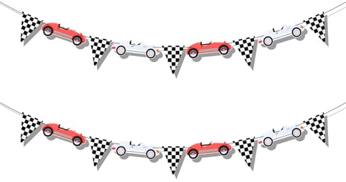 2 Stück Racing Geburtstags Banners, Rennsport Geburtstags Dekorationen Rennsport Geburtstagsbanner Auto Banner Dekoration Rennauto Mottoparty Banner für Rennsport Mottoparty Zubehör