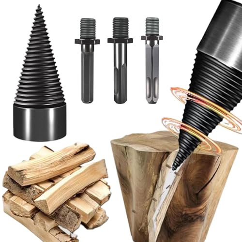 Tongdejing Cône de forage fendeur de bois de 32 mm avec 3 poignées de perçage, fendeur de bois de chauffage amovible, pour marteau perforateur électrique, foret fendeur de bois, tige hexagonale,