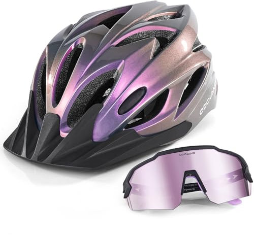 Odoland Casco de Bicicleta Flash con Gafas de Ciclismo - Casco de Ciclismo para Adultos para Bicicletas de Carretera Mountain Bike - Casco de Ciclismo Ligero y Ajustable para Hombres y Mujeres
