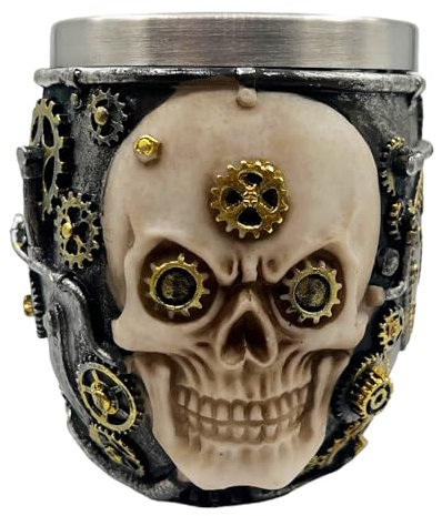 Eson Shaving Soap Bowl, Classic Stainless Steel Shaving Soap Bowl for Shaving Soap, Durable and Elegant Design for a Superior Shaving Experience (Mechanical Skull 9.5x7cm)