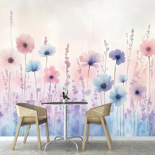 Papier Peint Panoramique Pétales À L'Aquarelle Fleurs 450×315 cm, Papier Peint Géant 3D Salon Chambre Salle à Manger Chambre d'Enfant Décoration Murale