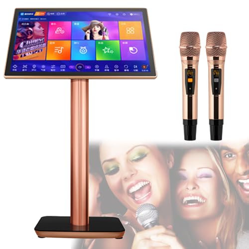 Máquina de karaoke, equipo de karaoke con pantalla táctil de 19,5 pulgadas y 2 micrófonos inalámbricos con reverberación, reproductor de karaoke KTV para fiestas en casa, cambio de 27 idiomas (negro