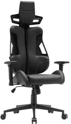 Mars Gaming MGC-Elite, Chaise Gaming Ergonomique, Dossier Flexible Adaptatif, Accoudoirs Ajustables 2D, Siège Inclinable, Finition Cuir PU, Chaise de Bureau avec Roues XL, Vérin à Gaz Classe 4, Gris
