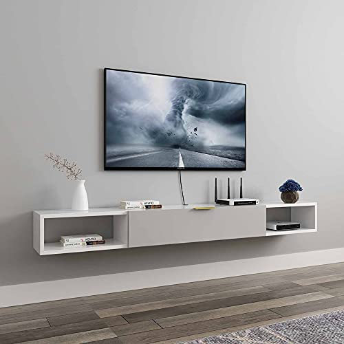 Meuble TV flottant avec rangement mural pour TV finition mate pour salon ou chambre à coucher Longueur 120 cm