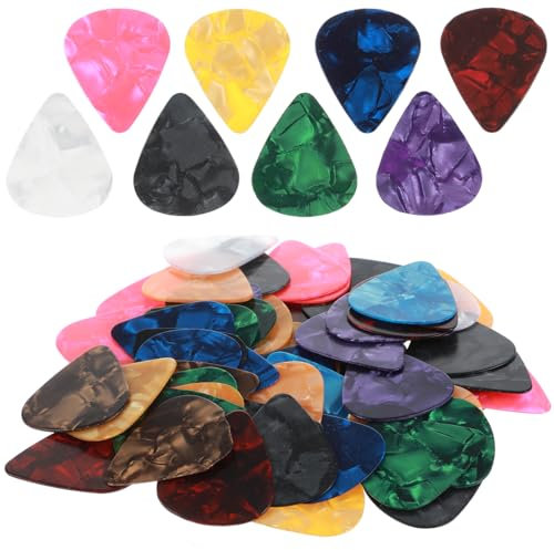Ptwola 60 Stück Gitarren Plektren Buntes Zelluloid Guitar Picks 3 Verschiedene Stärke Plektrum 0,46mm / 0,71mm / 0,96mm für E-Gitarre Bass Akustikgitarre Ukulele