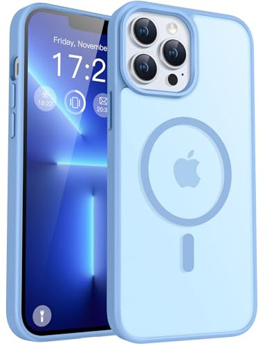 PuyaTeya für iPhone 13 pro max Hülle, mit Magnetisch, Militärschutz Transluzent matt stoßfest Anti-Kratzen/Anti-Fingerprint/Anti-Glatte Handyhülle für iPhone 13 pro max (Far Peak Blue)