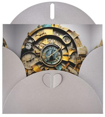 Graue elegante Grußkarte mit Uhr-Kunstdruck, mit leeren Karten und Umschlägen, perfekt für Geburtstag, Hochzeit, Braut und mehr