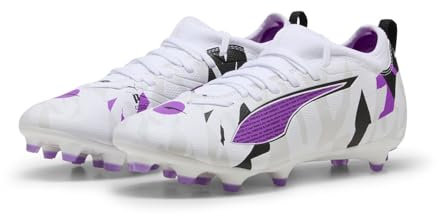 PUMA Ultra 5 Match Fg/Ag Jr - Scarpe da calcio unisex per bambini, Bianco e viola., 12 UK Child