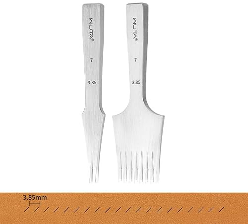WUTA Französischer Leder Locher Werkzeug, Professionelle Komplett Schnellarbeitsstahl Zinken Stanze, Flache Leder Stanzwerkzeug(Vorderseite 3.85mm 2+8 Zähne)