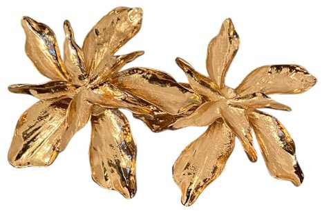 Broche Décorative Double Fleur, Finition Dorée, Style Orchidée