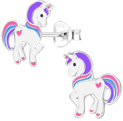 Monkimau Mädchen Ohrringe Einhorn | Ohrstecker aus 925 Sterling Silber | Kinderohrringe hypoallergen
