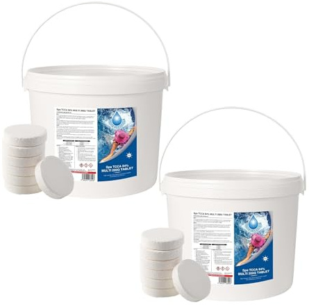 10 Kg Multifunctional 4 in 1 Chlorine Tablets 50 x 200g Slow Release | Large Dispenser Tablets, Sanitiser, Stabiliser, Algaecide, Clarifier, for Hot Tubs, Swimming Pools, Spas and Paddling