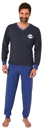 Normann Herren Langarm Schlafanzug Pyjama mit Bündchen in eleganter Streifenoptik