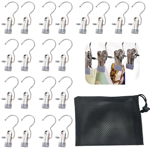 YSDINK Juego de 20 ganchos para ropa sucia, ganchos antideslizantes con rotación de 360°, perchas de metal para botas para armario, adecuados para pantalones, zapatos, toallas y calcetines (gris)