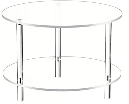 Table basse ronde à 2 niveaux - En verre transparent - Table de chevet compacte - Idéale pour les petites chambres à coucher, les salles d'étude, les appartements, la terrasse, le balcon, la cour, les