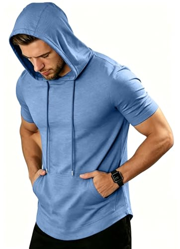 ZITY Tshirt mit Kapuze Herren Shirt Kurz Leichtes Sommer Gym Trainingsshirt mit Känguru-Tasche für Laufen,Boxen und Wandern M-3XL
