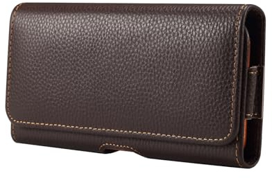 Funda Movil Cinturón Cuero Genuino, Funda para Teléfono Móvil Piel Compatible para iPhone 17 Pro 16 15 Pro 14 13 12 11 Samsung S25 S24 S23 FE Google Pixel 10 Pro Sony Xperia 10 - Marrón