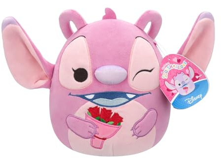 Squishmallows SQDI01883 - Disney Valentine's Stitch, Angel mit Blumenstrauß 20 cm, offizielles Jazwares Plüsch, superweiches Kuscheltier