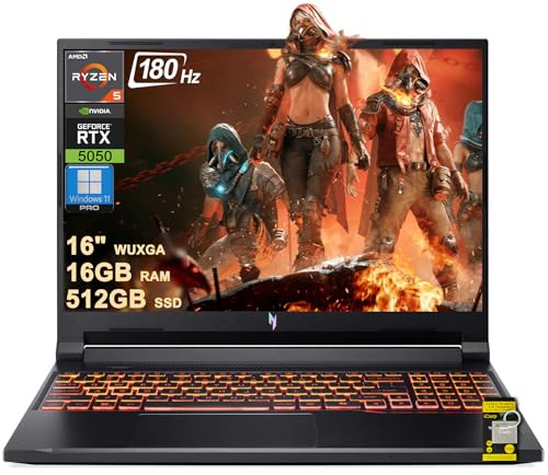 acer Nitro V 16 AI Ordinateur portable de jeu 16 WUXGA IPS 180 Hz AMD 6 cœurs Ryzen 5 240 16 Go DDR5 512 Go SSD GeForce RTX 5050 (jusqu'à 421 AI Tops) rétroéclairé Wi-Fi6E Type-C Win11Pro avec