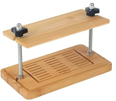 Relaxdays Tofupresse, Bambus, Edelstahl, HxBxT: 17,5 x 25,5 x 14 cm, Pressform vegan, Tofuform mit Auffangschale, Natur