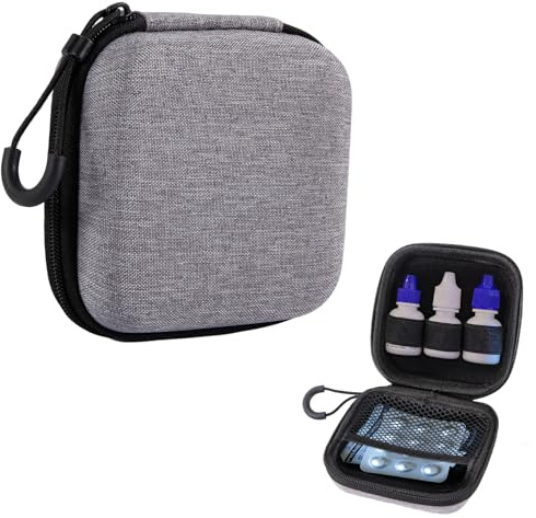 Small Hard EVA Case for Eye Drops and Medicine, 9.6 cm, Grey | Compact empty organiser, mesh pocket for vials, pills and contact lenses, hard case for travel and daily use
