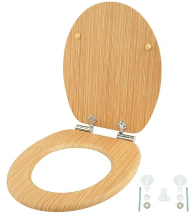 Relaxdays Toilettendeckel, doppelte Absenkautomatik, 37,5 x 43,5 cm, MDF, bis 150 kg, ovaler Klodeckel, WC Sitz, Natur