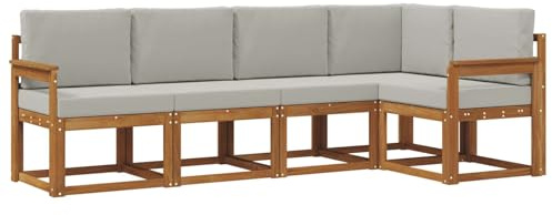 vidaXL Sofa Set mit Kissen 5 pcs Natürlich und Hellgrau, Gartenlounge, modernes Outdoor-Sofa, sectionale Möbel, langlebiges Patioset, Bequeme Terrassen-Sitzgelegenheit