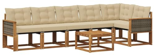 vidaXL Outdoor-Sofagarnitur mit Kissen 7 pcs Natur und Beige, Garten, modernes Sofa-Set, langlebige Möbel für draußen, stilvolle Lounge, entspannen am Pool