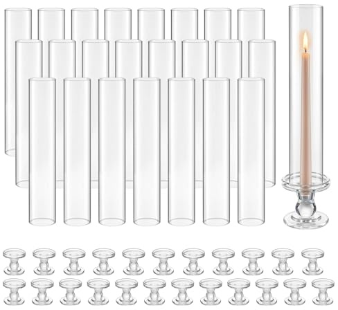VEVOR Bougeoirs Ouragan Lot de 24, Bougeoirs Cylindriques avec Base en Verre Transparent 60x320 mm pour Mariage, Fête, Centre de Table et Décoration, Verre Borosilicate Haute Résistance, Coupe-Vent
