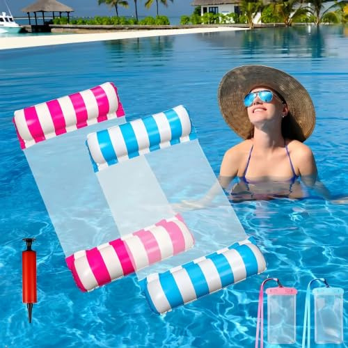 2 Stück XL Luftmatratze Pool 4 IN 1 Wasserhängematte mit Netz - Aufblasbare Schwimmmatte Wasserspielzeug für Erwachsene Pool Zubehör Sommer,+ 2 wasserdichte Gadgets!