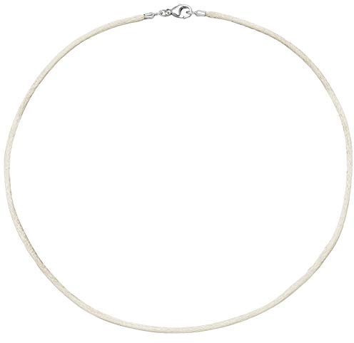 Jobo Damen Collier Halskette Seide beige 2,8 mm 42 cm, Verschluss 925 Silber Kette