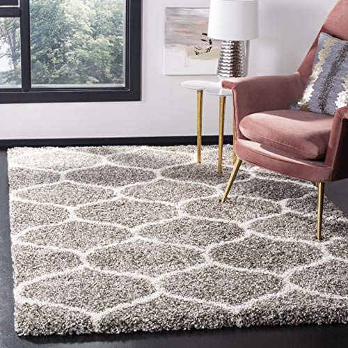 SAFAVIEH Hudson Shag Rug 5'3x7'6, Plush Trellis Grey & Ivory SGH280B