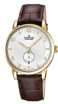 Candino C4592/2 Herren-Quarzuhr mit weißem Zifferblatt, Analog-Anzeige und braunem Lederband, Weiß/Braun, Gurt