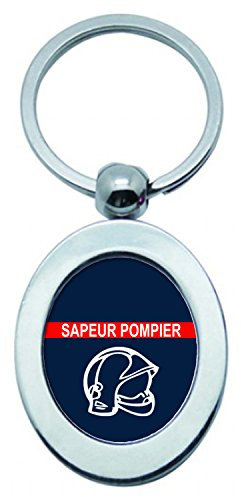 YONACREA - Porte-Clé Ovale Métal Argenté - Sapeur Pompier