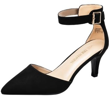 DREAM PAIRS Womens Court Shoes Pointed Toe Low Kitten Heel Ladies Pumps Ankle Strap Dress Sandals,Size 6.5,Black/Suede,LOWPOINTED