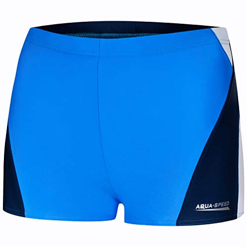 Aqua Speed Kurze UV Badehosen blau Herren + gratis eBook | Badepants Männer | Boxer Schwimmhose | Wassersport | Alex, Gr. M, 254 Blue White Navy