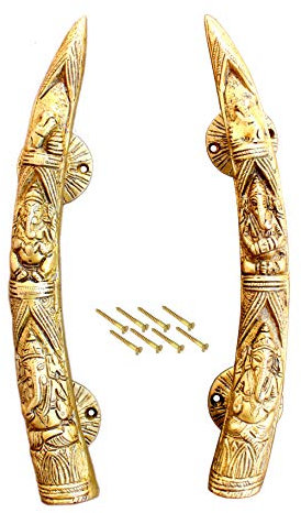 eSplanade - Paire de Poignées de Porte en Laiton Design (2 Pièces) | Décoration de Porte | Gravée Ganesha Ganesh