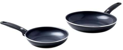 GreenPan Set de 2 Poêles, Revêtement Antiadhésif Sain en Céramique, pour Induction/Four/Lave-Vaiselle, 20/28cm, Noir