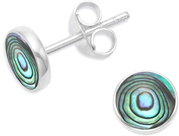 Heather Needham Sterling Silver Paua shell Earrings - Silver Round Paua shell 8mm Stud Earrings - SIZE: 8mm - see second photo for size. Gift boxed 5778Paua