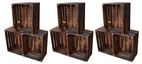 Geflammte Holzkisten im Set-Angebot: Originale, vintage Obstkisten Apfelkisten aus dem alten Land zum Möbelbau oder Dekoration mit den Maßen 50 x 40 x 30cm (9er Set)