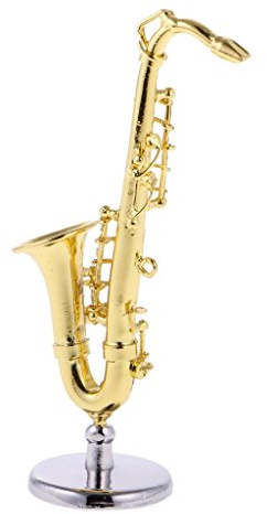 Tenlacum Exquisite Legierung Golden Miniatur Saxophon für 1:12 Maßstab Puppenhaus Dekoration Zubehör Instrument Musikspielzeug